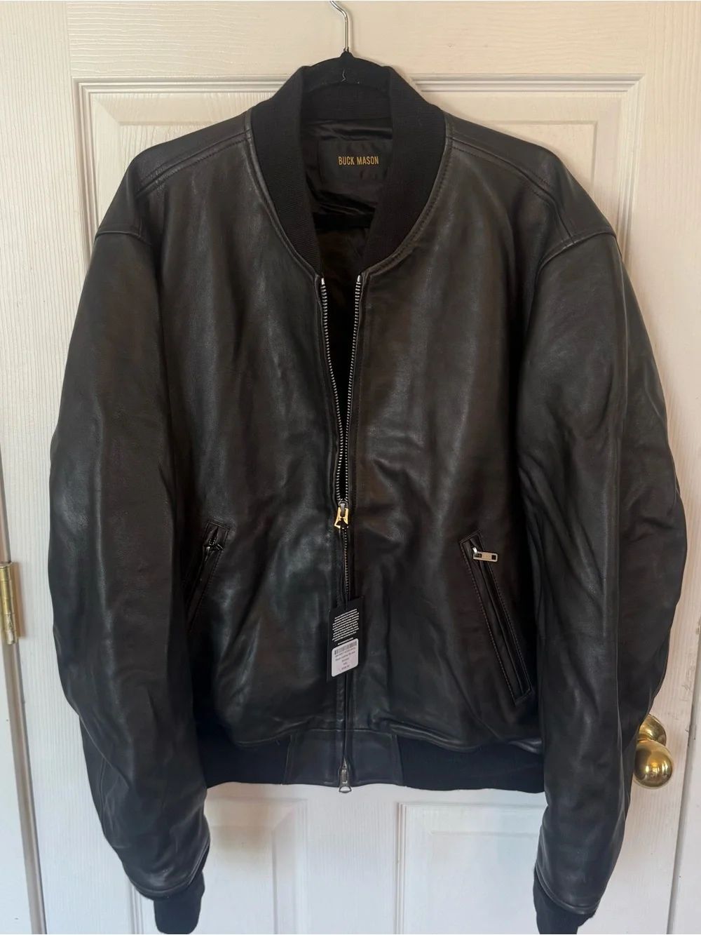 Buck Mason Black Leather Bruiser leather bomber Jacket • XXL - Picture 2 of 6